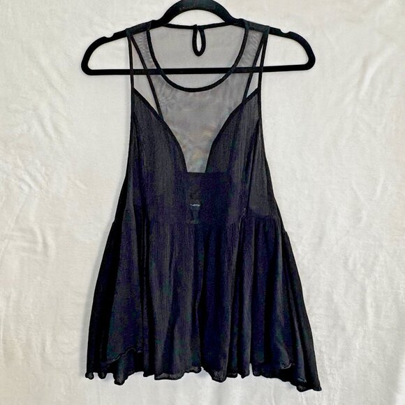 MUSTARD SEED Women Sheer Back V Neck Top Sleeveless Pullover Sz L Black 6-7 - Picture 1 of 10